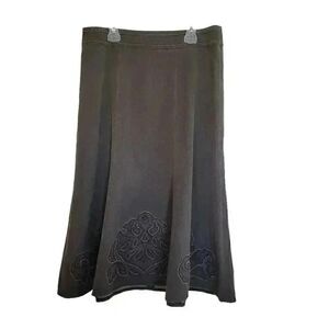 Cabi Women's Stretched Mid-Calf Brown Poly/Rayon/Spandex Embroidered Hem Flared